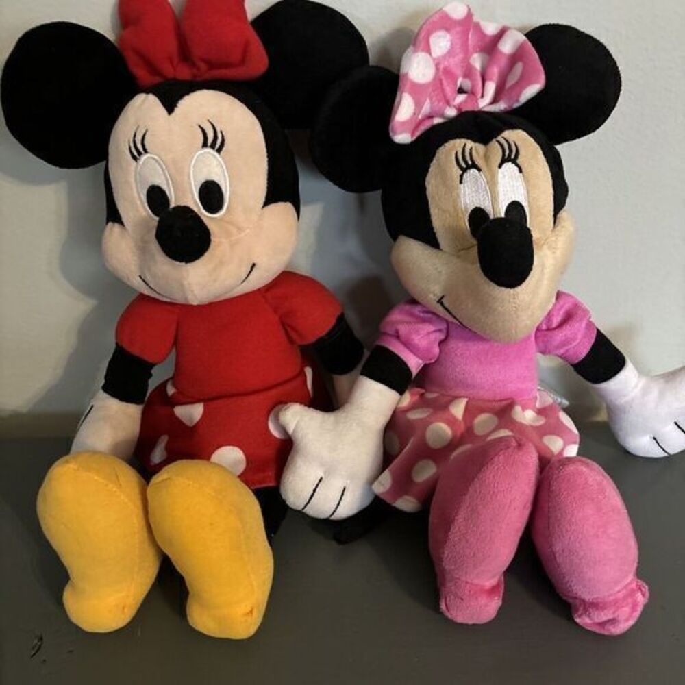 Disney Minnie Mouse Plush Toy Set Pink Polka Dot Dress Stuffed Dolls 2 Pack